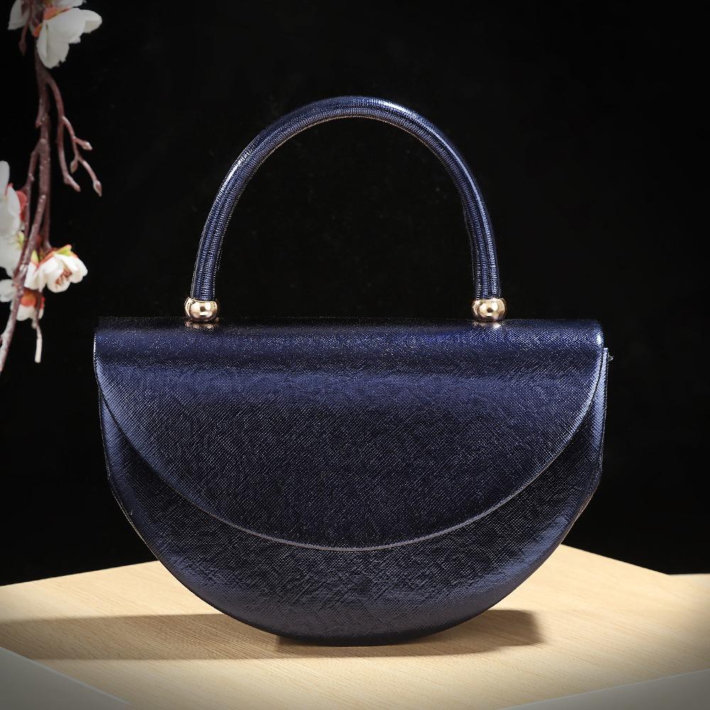 Elegant Shiny Surface Evening Bag Square Half Moon Diamond Studs Clutch Bag Handbag Valentine's Day