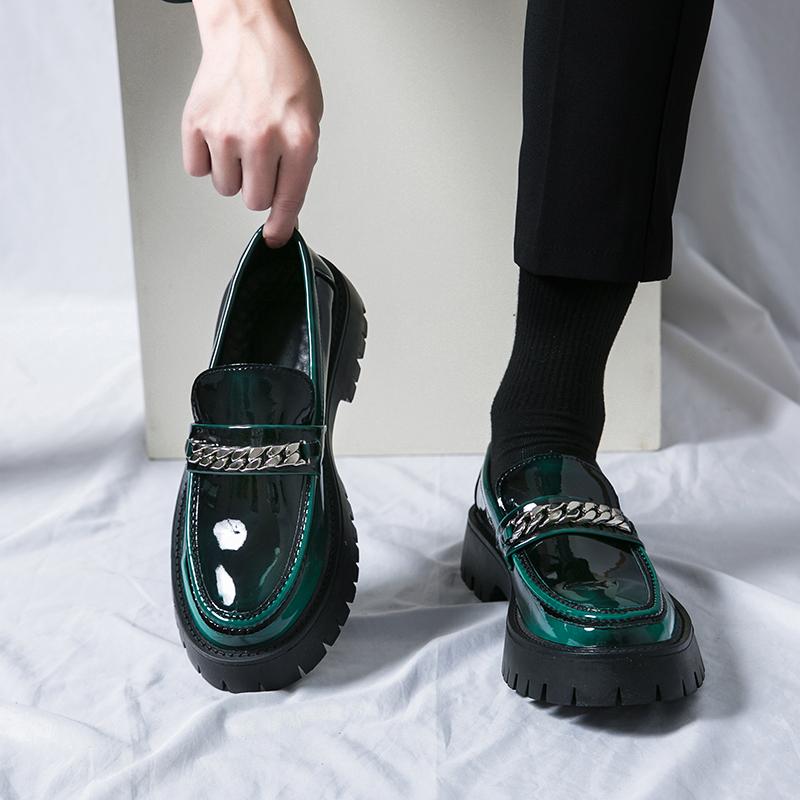 Sur-chaussures mocassins, petites chaussures en cuir, chaussures en cuir brillantes rehaussées à semelles épaisses style britannique, chaussures décontractées