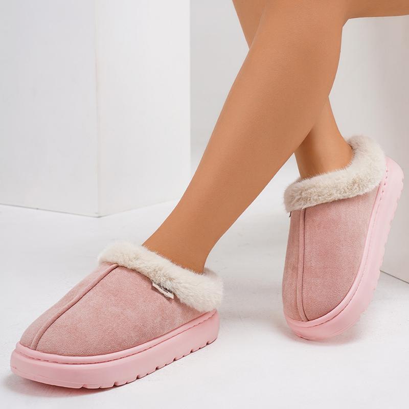Fashion Winter Faux Fur Warm Plush Slippers Women Mix Color Platform Cotton Slippers Woman Light Non Slip House Furry Slides Female