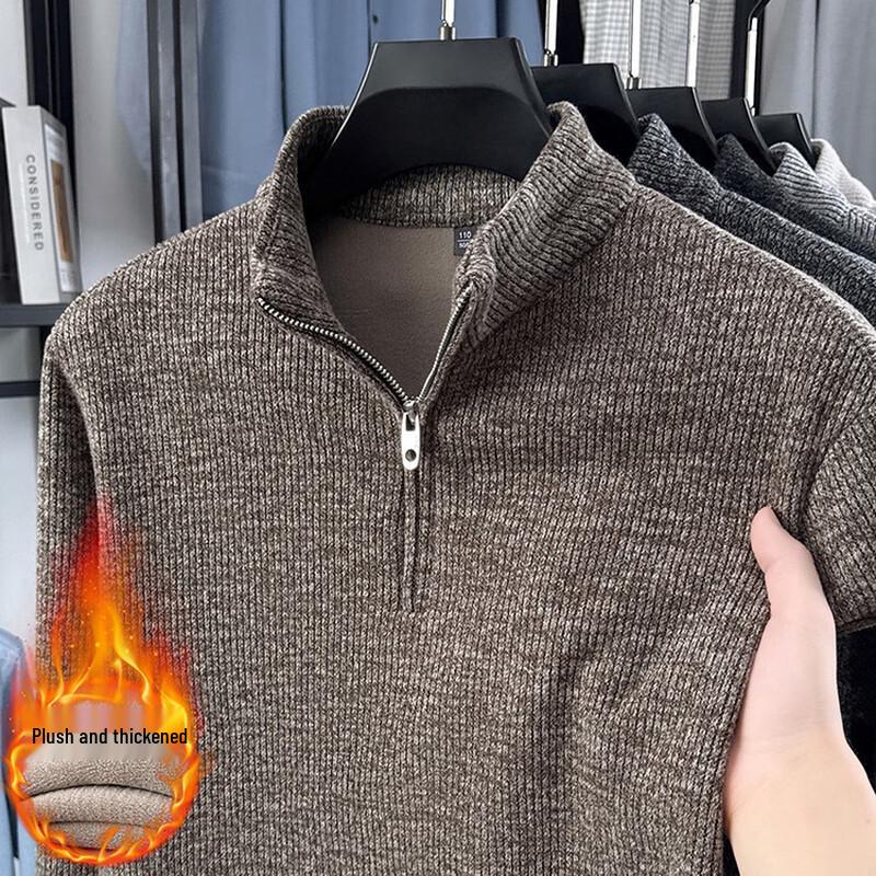 JEEP SPIRIT Men's Half-Zip Thickened Fleece-Lined Sweater