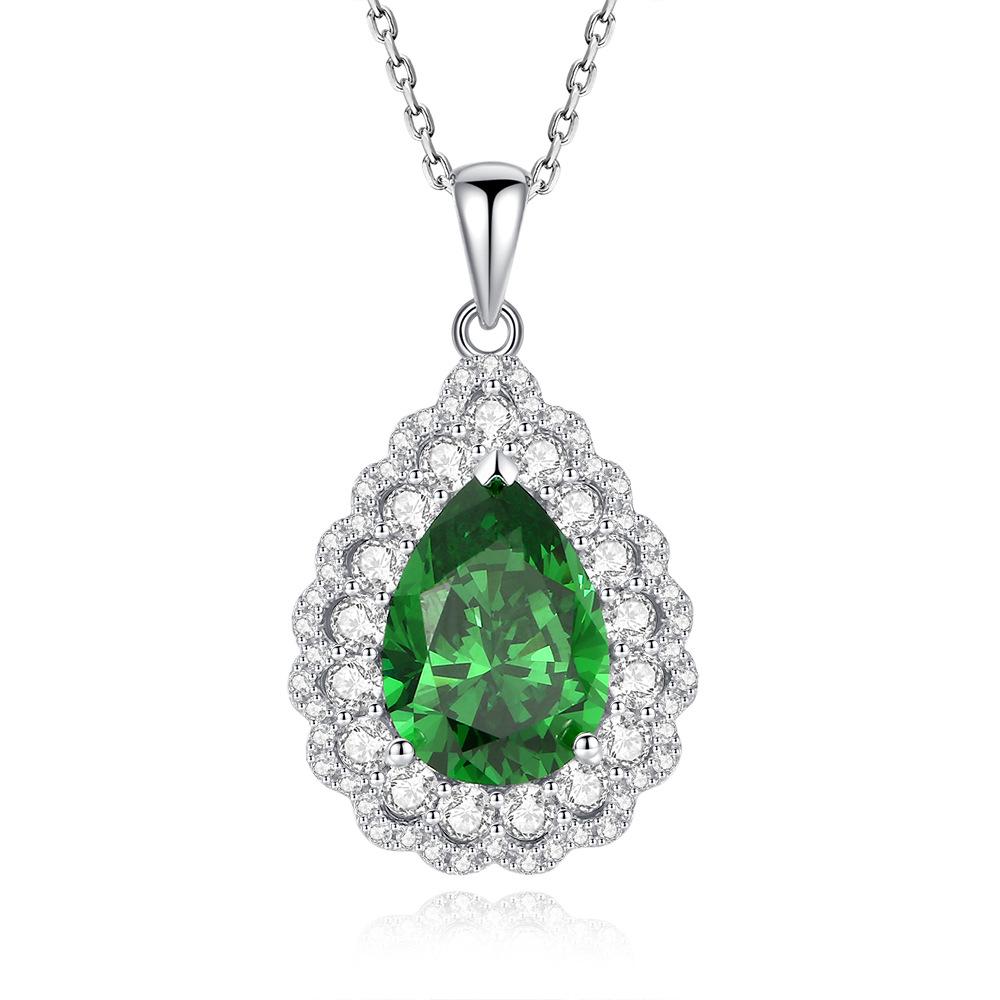 

S925 Sterling Silver Teardrop Emerald Necklace - High-End Women’s Gemstone Jewelry 925 Sterling Silver