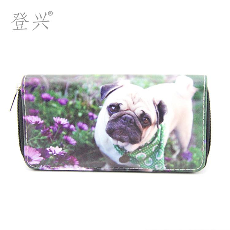 New cartoon animal cat and dog long PU zipper wallet, wallet student clutch bag