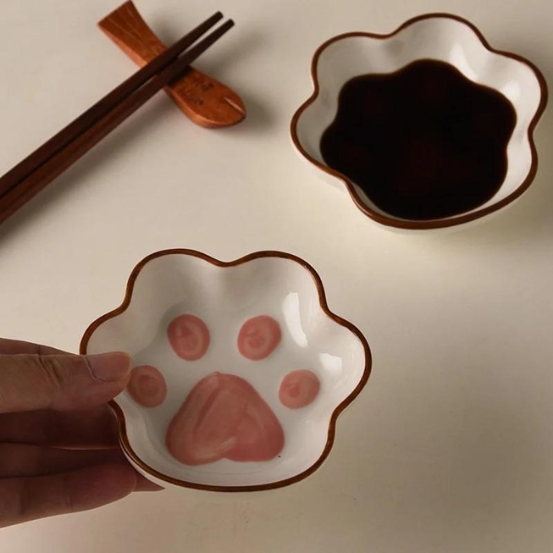 1pc Japanese Style Cat Paw Seasoning Dish Cute Cartoon Meal Dish Home Dipping Sauce Mustard Soy Sauce Salad Tomato Sauce