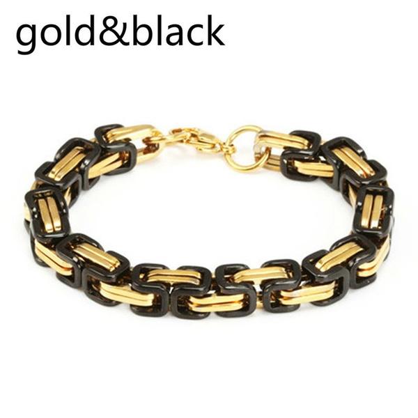 

1 шт. мужской винтажный браслет из нержавеющей стали в стиле панк-цепочка, ювелирные изделия в стиле хип-хоп (Ширина: 6мм) золотой/чёрный