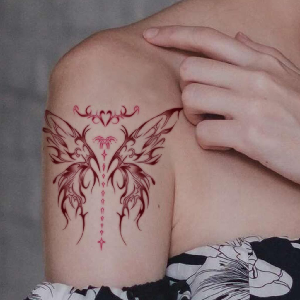 Burgundy Thorn Butterfly Tattoo Sticker Waterproof And Long-Lasting Sexy Chest Model Simulation Tattoo Sticker
