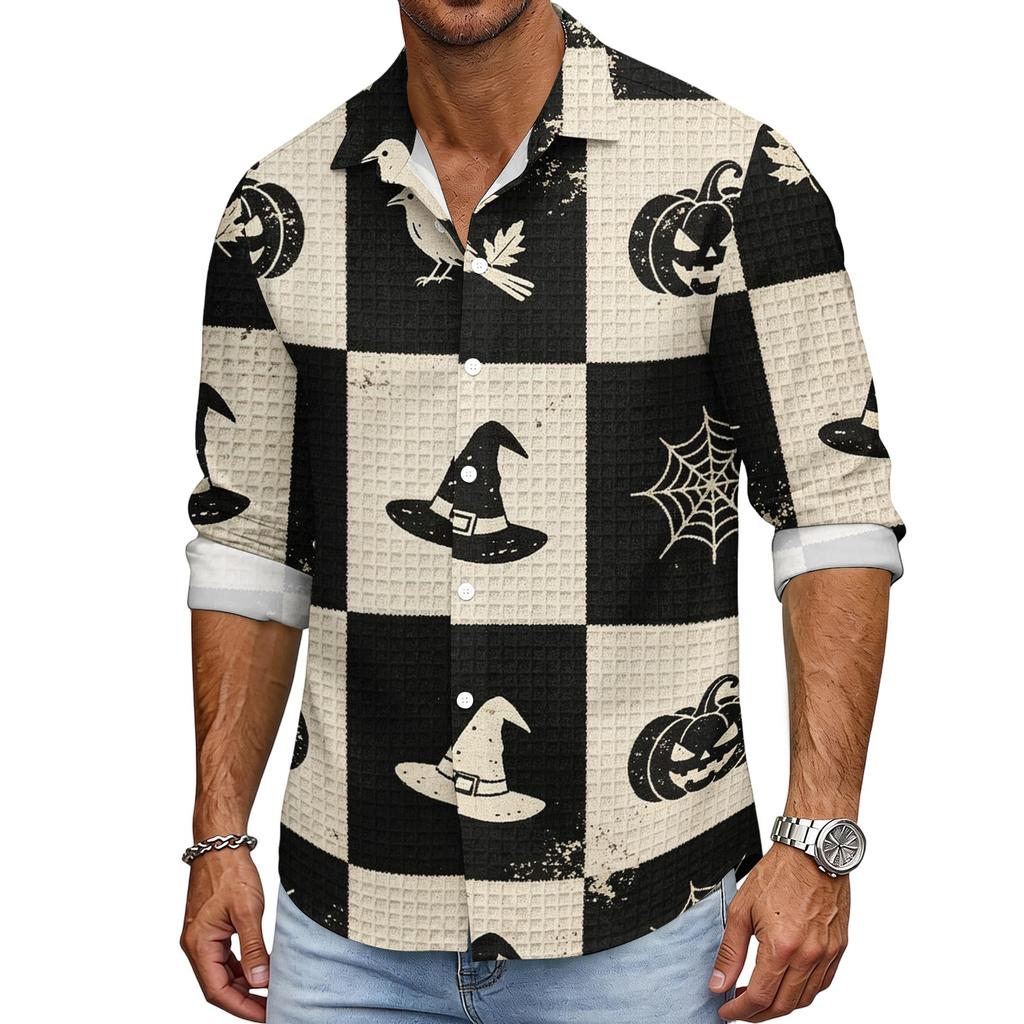 Men's Loose Fit Long Sleeve Collared Shirt Vintage Casual Breathable Button Down Shirt for Autumn Spring Daily Outdoor Workwear