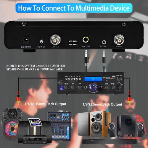 Kithouse UHF Wireless Microphone System, Metal Cordless Dual Microphone Set with Receiver Box and Volume Control, for Home Karaoke, Meetings, Parties,