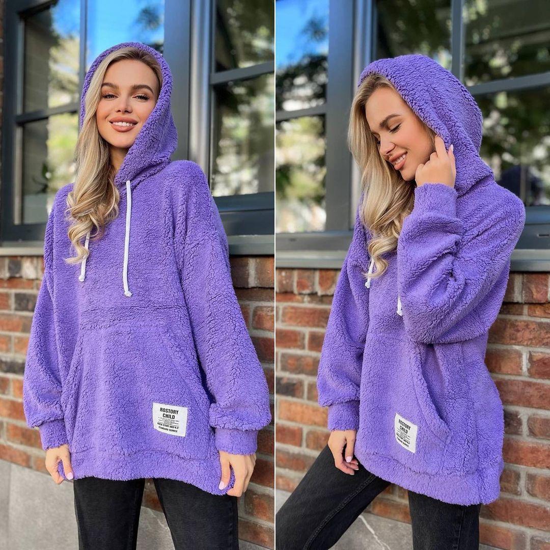 BITCED Фланелевой свободный пуловер с капюшоном и длинными рукавами — фото 4