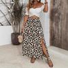 Summer New Women's Leopard Print High Waist Skirt Elastic Waist Slit Hem Casual Long Skirt
