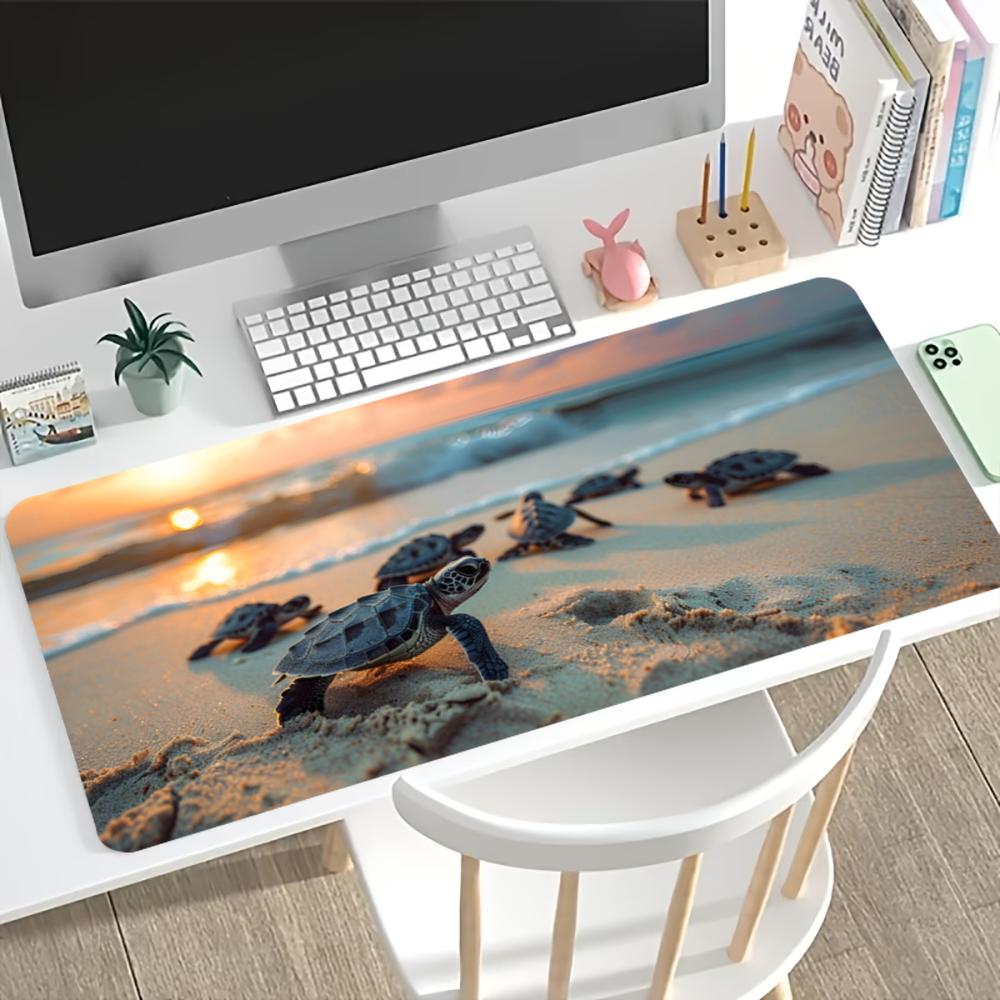 Desk Mat Beach Sunset Sea Turtle Print Anti Slip Rubber Mousepad Stitched Edge Keyboard Pad For Pc Laptop Gamers Table Accessory
