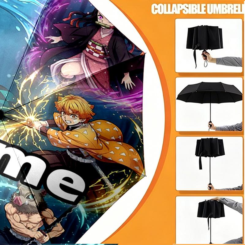 Custom Name Personalized Demon Slayer Print Umbrella, Auto Open Close, 8‑Rib Sturdy Frame, Commute Camping Hiking Use, Birthday Gift