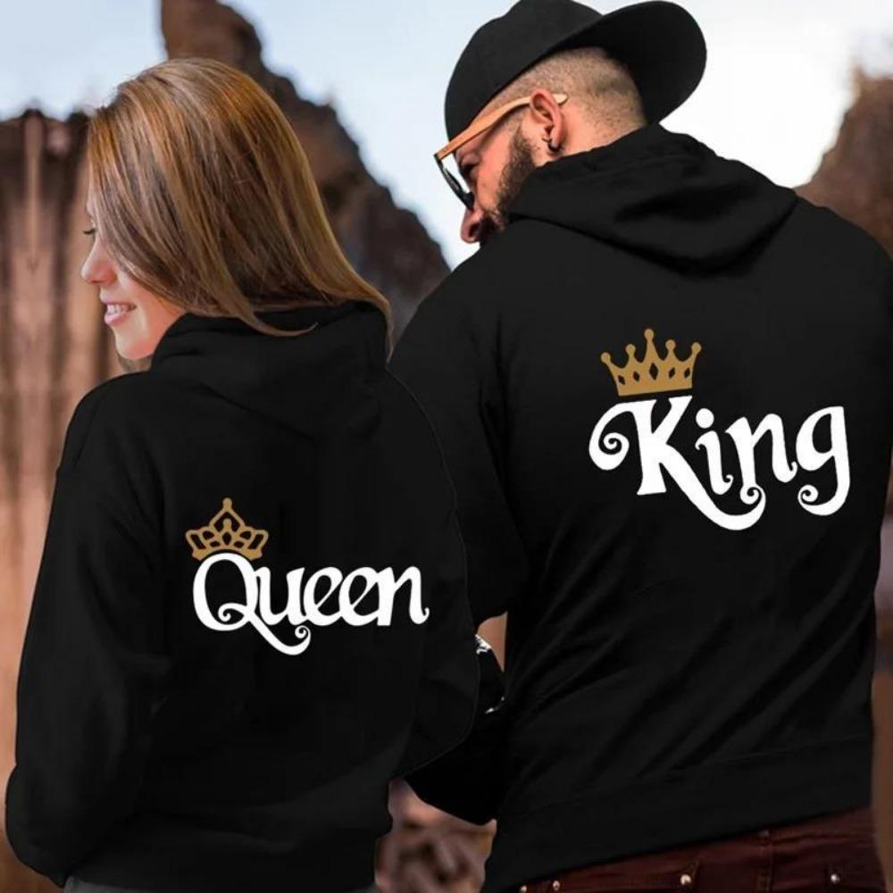 King Queen Couple Sweatshirt Hoodie For Valentine's Day Casu