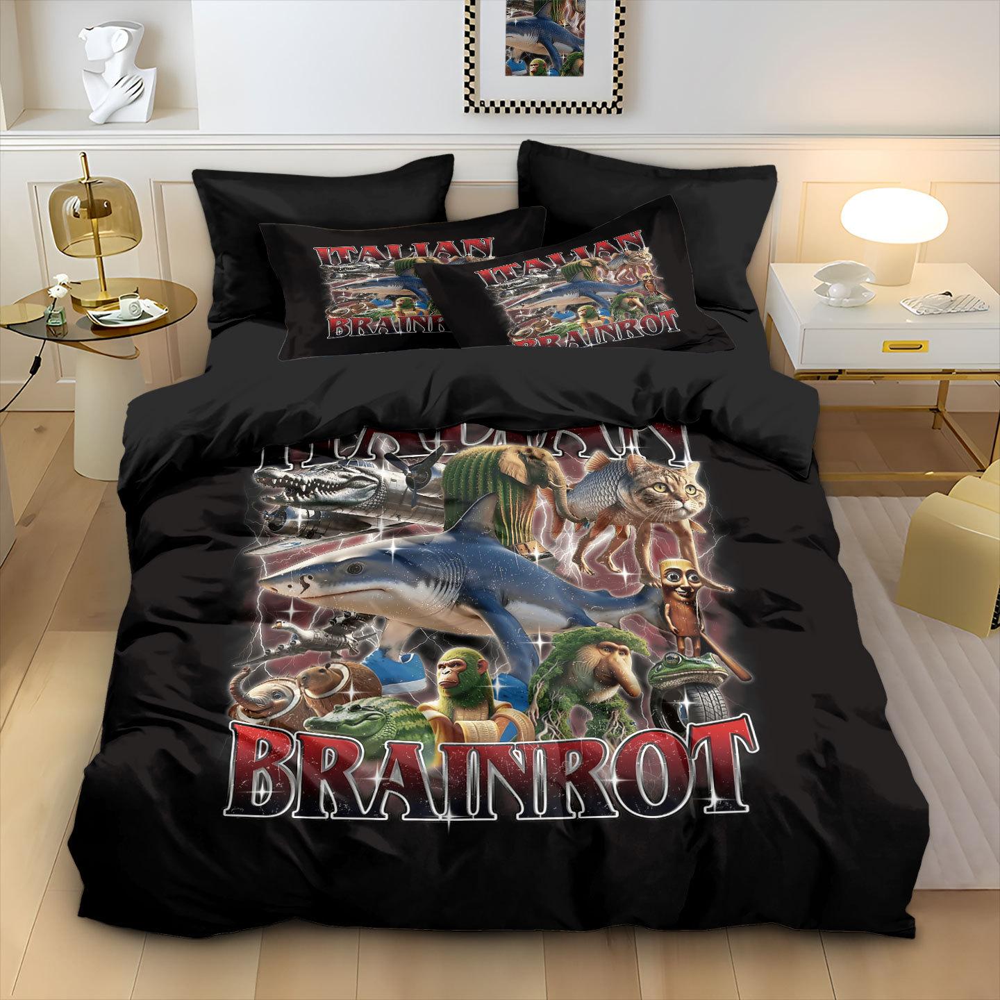

ai Brainrot Tung Tung Sahur Bedding Set Cartoon Bedroom Decoratio Duvet Cover Pillowcase Children and adults holiday gifts EU Single(135*200cm)3pcs