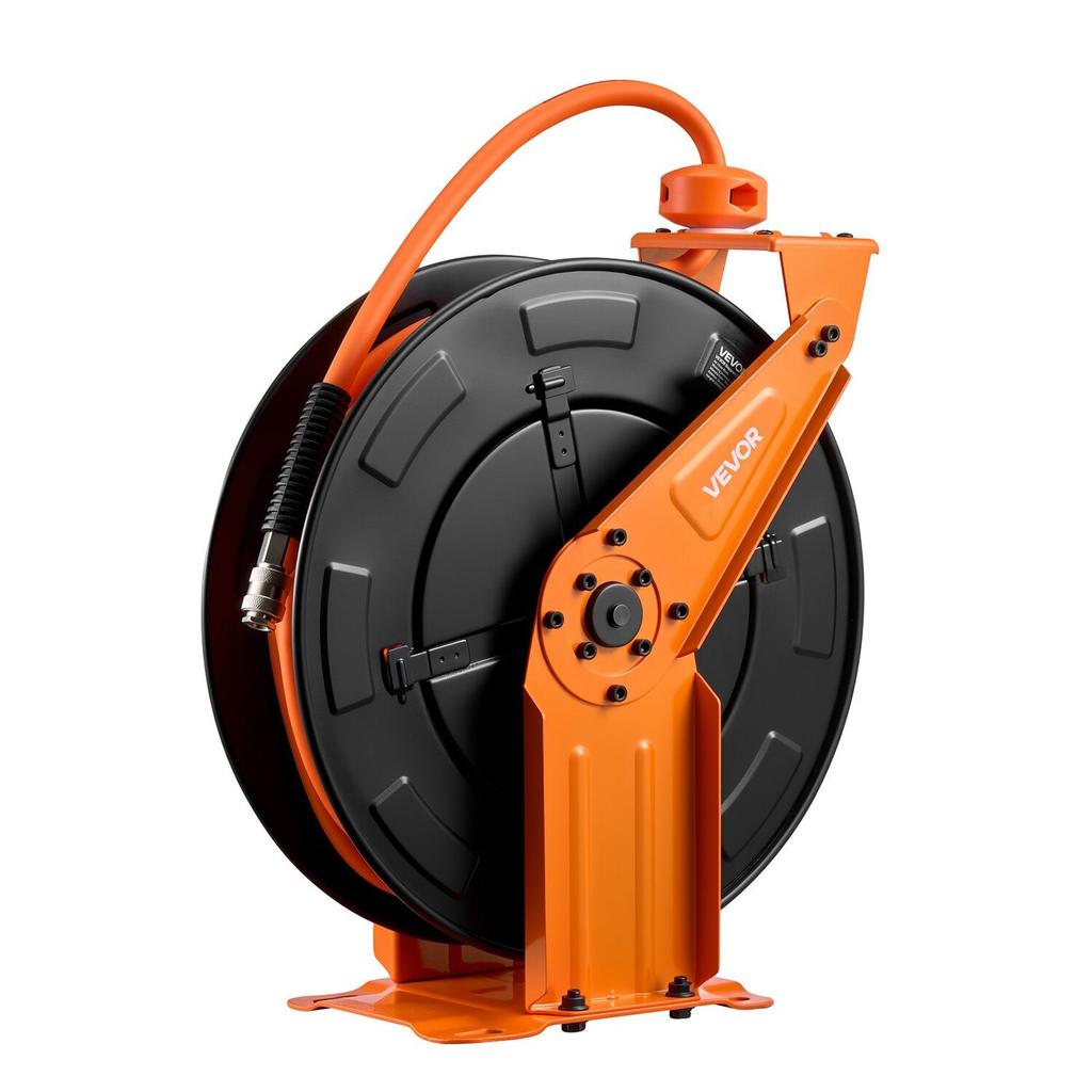 Retractable Air Hose Reel, 15m x 9.5mm Hybrid Air Hose Max 300PSI, Auto Rewind Air-Compressor Hoses Reel with 1.52m Lead in, Ceiling/Wall Mount Heavy