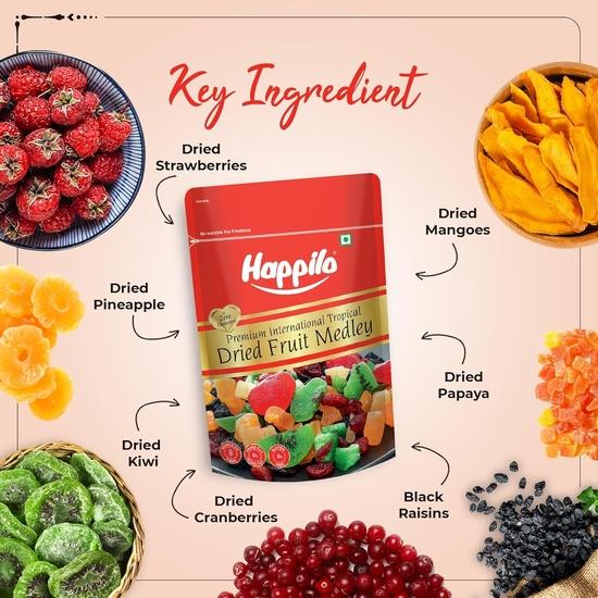 Mix de Frutas Tropicais Secas Happilo Premium International 200g | Lanche Saudável e Rico em Vitaminas | Sem Corantes Artificiais, Sem Glúten
