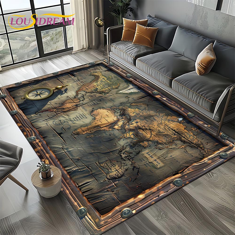 27 Style Retro Marine Nautical Chart Compass Map Carpet Rug for Home Living Room Bedroom Sofa Doormat Decor,Non-slip Floor Mat