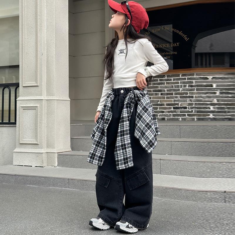 

Девочки Осень Мода Джинсы Свободного Кроя - 2025 Корейский Стиль для Детей 130 cm чёрный