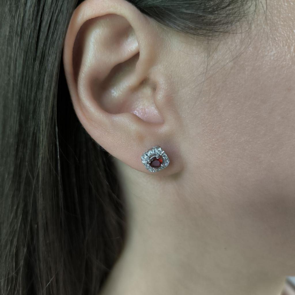 Серебряные серьги с натуральным гранатом 0.845ct, фианитами (2191391)