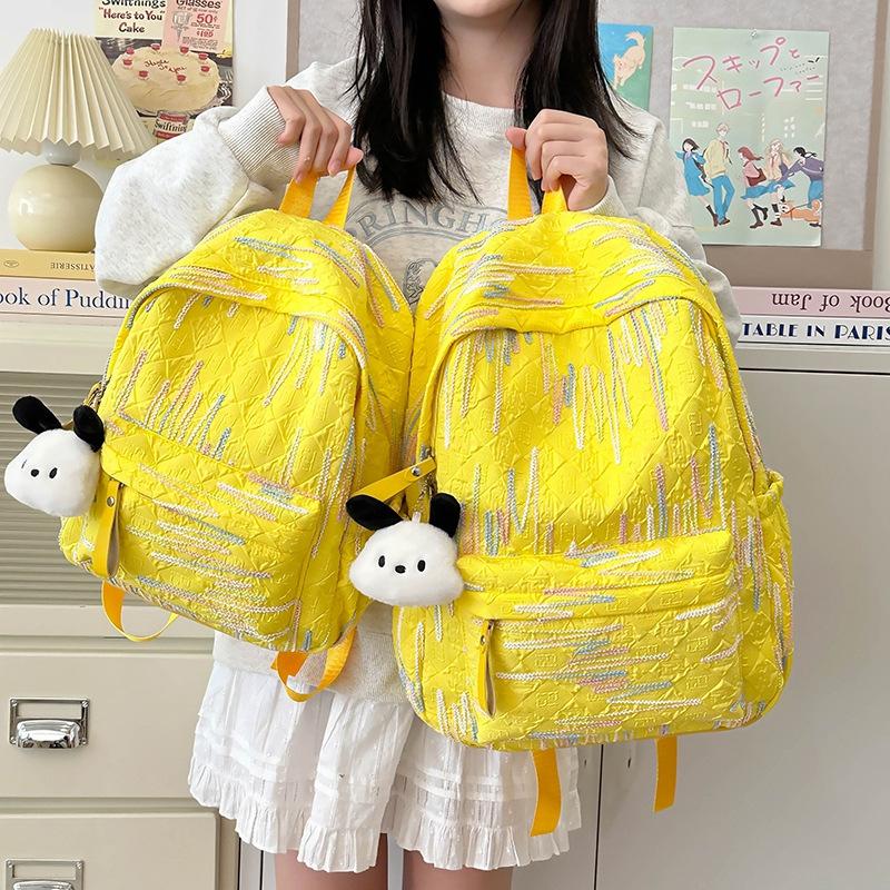 

Backpack Girls Travel Cute Girl Simple College Student Versatile Lightweight Fashion Spring Tour Middle School School School Bag Small with pendant жёлтый