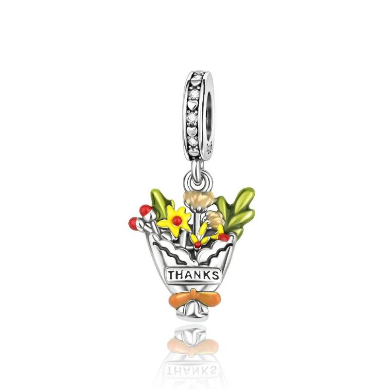 New Original Copper Colorful Flower Charms Roses Tulips Daisies Beads For Necklace Diy Bracelet Present Jewellery