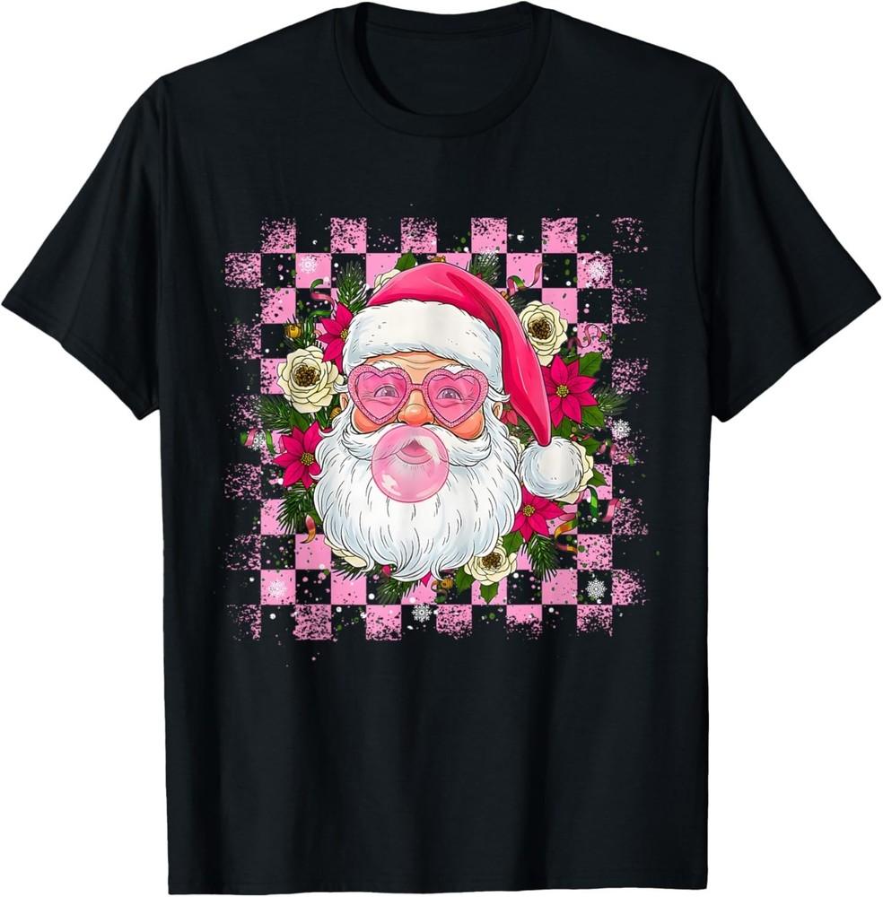 

Винтажная клетчатая футболка с Сантой и солнцезащитными очками цвета розовой жвачки L