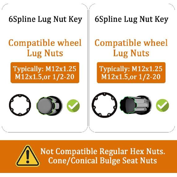 6 & 7 Spline Lug Nut Socket Key, Aftermarket Wheel Lock Tool Kit For Easy Tallation And Removal Of For 6 & 7 Points Aftermarket Wheels Lock Nuts