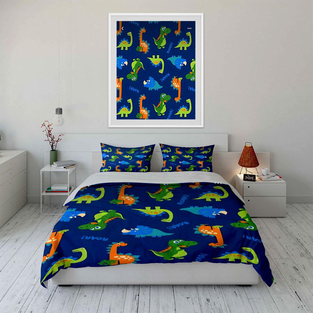 Kids Dinosaur Print Bedding Set Multiple Sizes Kid'S And Adults' Bedroom Exquisite 3Pc Bedding Set, Gift