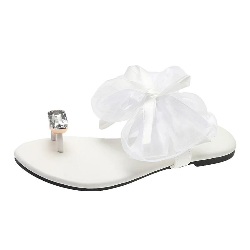 Boty pro ženy Nová móda Léto Venkovní Lehké Kulatá špička Jednobarevné Mašle Sada Špička Ploché Plážové Žabky Zapatos De Mujer