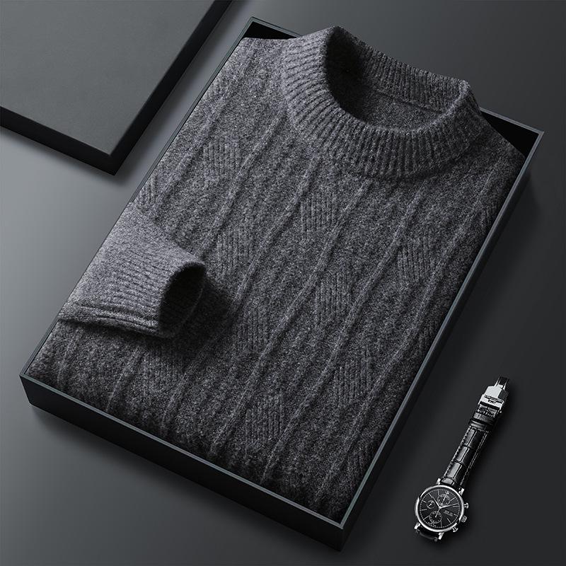 Men s Wool Blend Half-High Neck Jacquard Sweater: Warm Winter Business Casual Knitwear XL