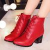 Autumn and winter new Martin boots women's lace-up high heel round head large size women's boots square heel comfortable Korean version low boots wome