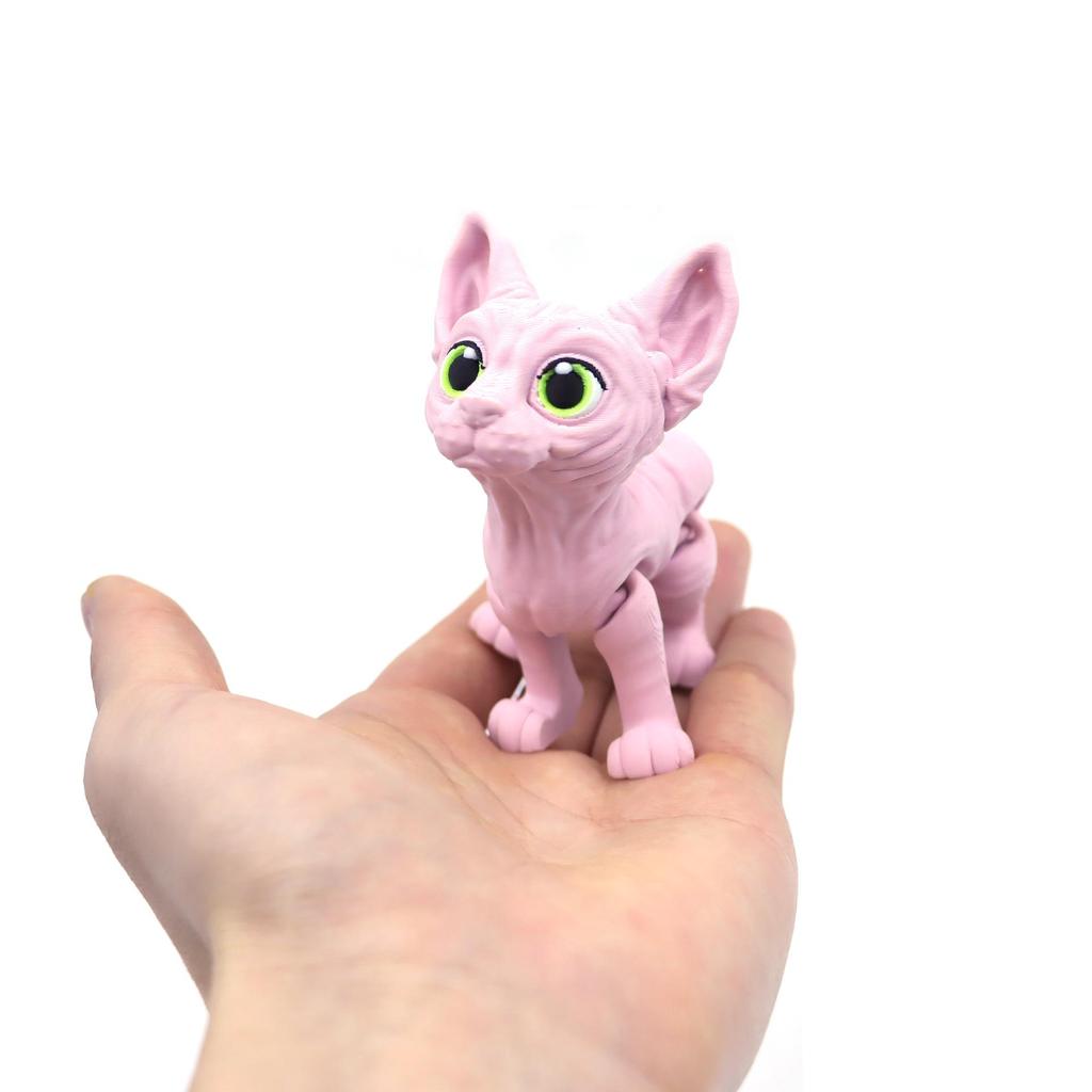 3D Printed Hairless Cat Model: Movable Joint Kitten Toy Ornament