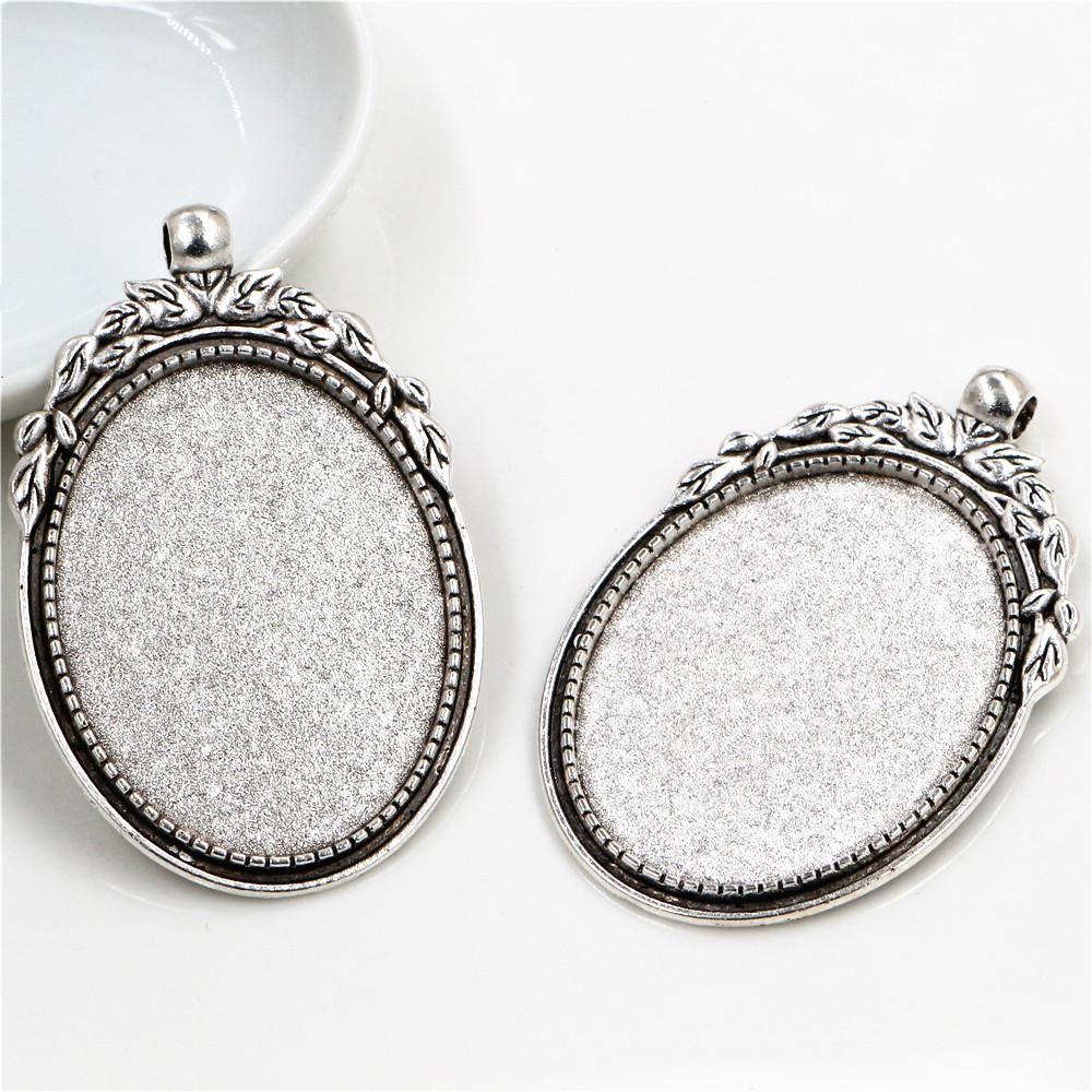 5pcs 30x40mm Inner Size Antique Silver Plated and Bronze and Black Cabochon Base Setting Charms Pendant