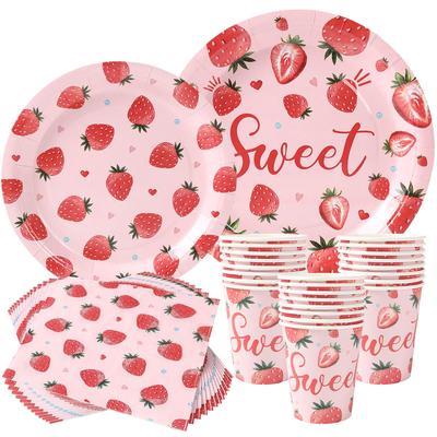 Sweet Strawberry Disposable Tableware Set Strawberry Theme Birthday Party Decorations Kids Favors Gift Girl Baby Shower Supplies