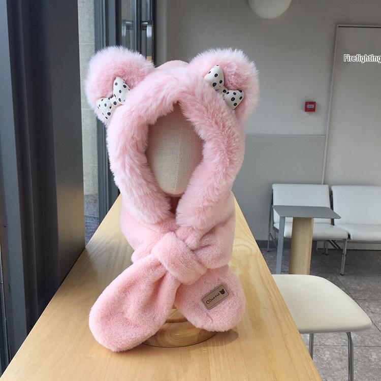 Cozy Fleece-Lined Winter Hat & Scarf with Cute Bow and Ear Protection for Kids