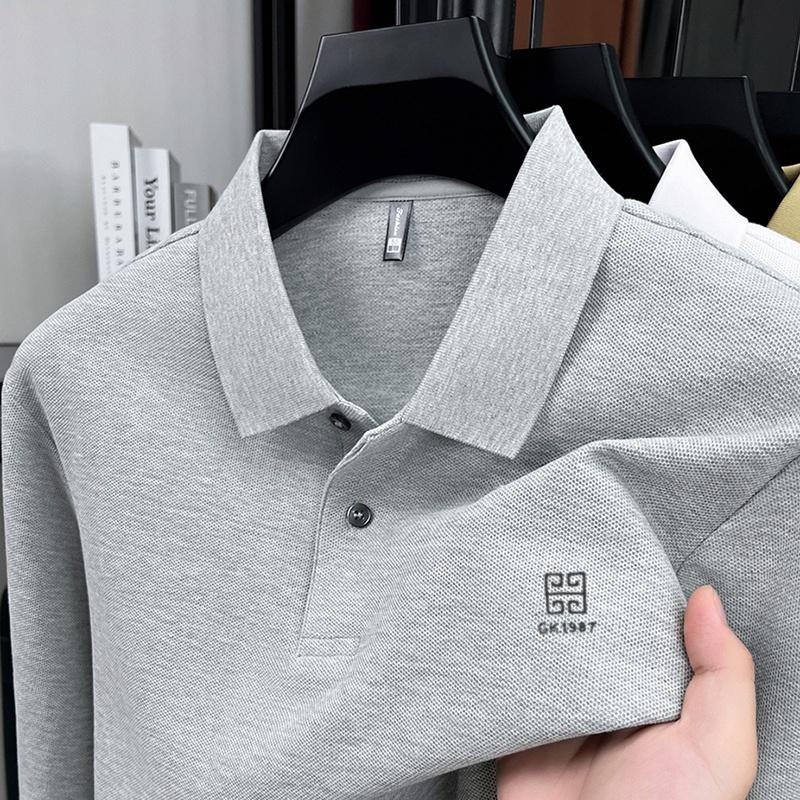 High End Men'S 100% Cotton Long Sleeved Polo Shirt Autumn Fashion Brand Embroidery Design Breathable Golf Sports Top T-Shirt