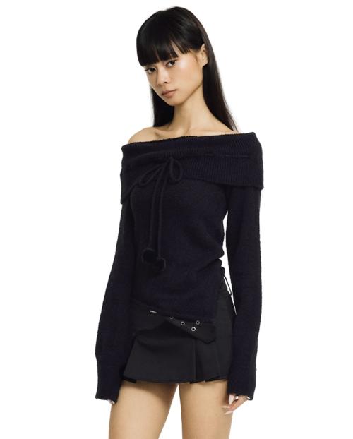 Poeoling Cotton Candy Off-Shoulder Knit (Black)