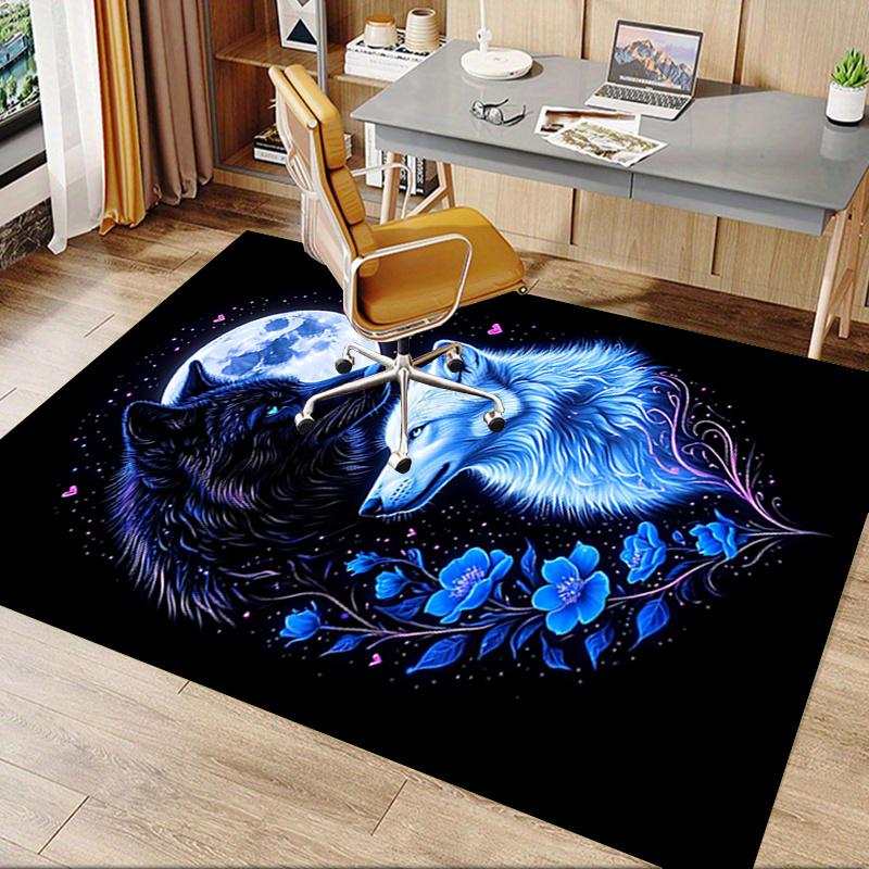 Wolf and Flowers Chair Mat: Office Carpet, Oversized Rug for Home Decor, Sofa Mat, Desk Pad Gift Suitable for Bedroom, Living Room, Various Rooms