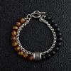 1 Stück Herren Armband aus mattem Edelstahl mit Tigerauge Stein Armband - Herren Schmuck Armband