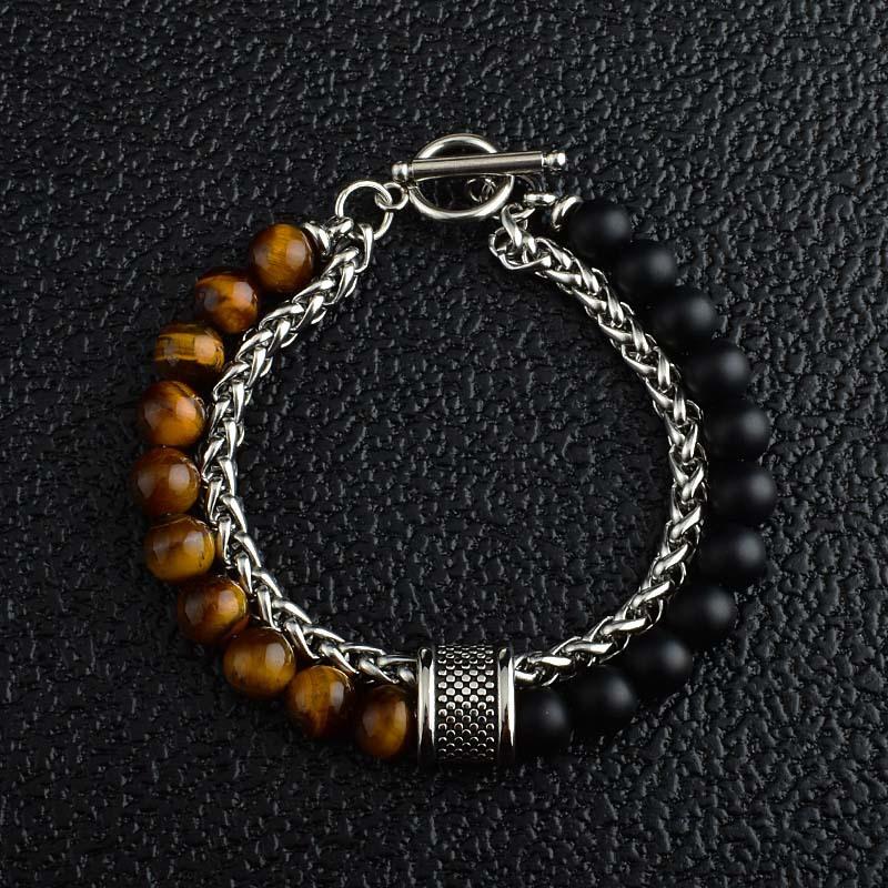 1 Stück Herren Armband aus mattem Edelstahl mit Tigerauge Stein Armband - Herren Schmuck Armband