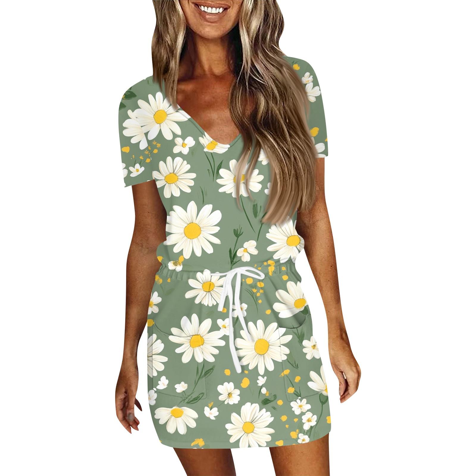 

Женское летнее повседневное модное однотонное платье с V-образным вырезом и короткими рукавами на шнуровке S зелёный