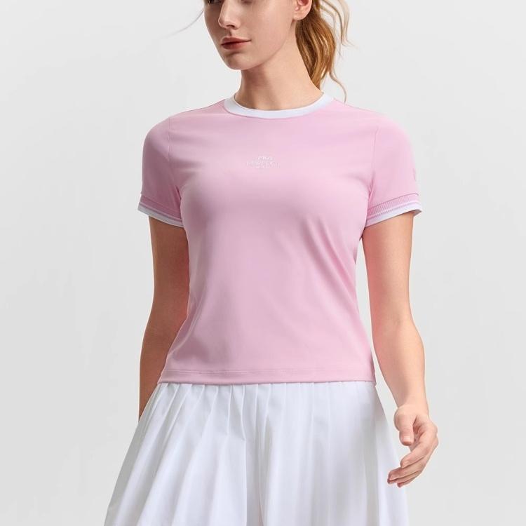 FILA Dopamine Casual Slim Fit Knitted Short Sleeve T-Shirt Women T-Shirts Pink A11W513102FPK