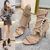 Nowy styl moda seksowne otwarte palce koronkowe wydrążone sandały dla kobiet luksusowe buty zamek boczny cienkie popularne wysokie obcasy Zapatos Mujer