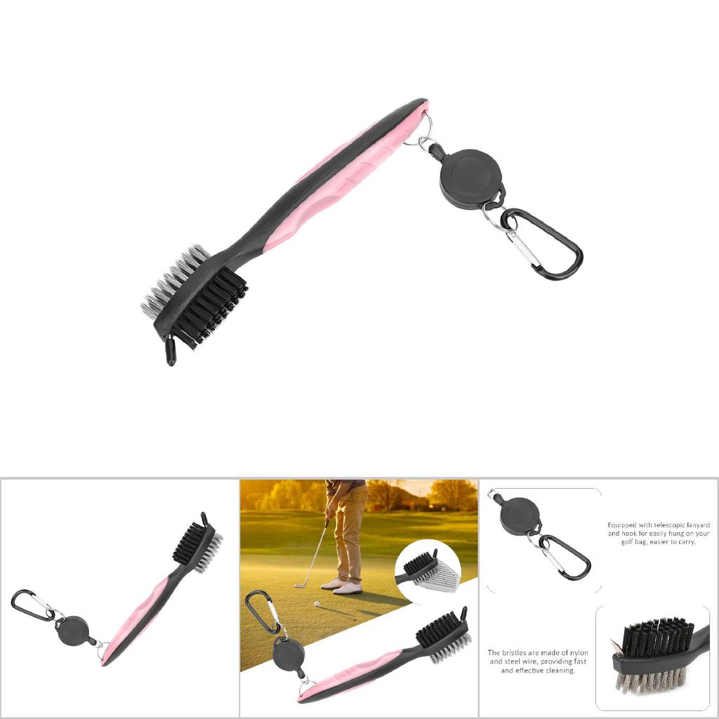 Multifunctional Golf Club Cleaner Brush with Nylon Steel Dual Bristles Cleaning ToolPink