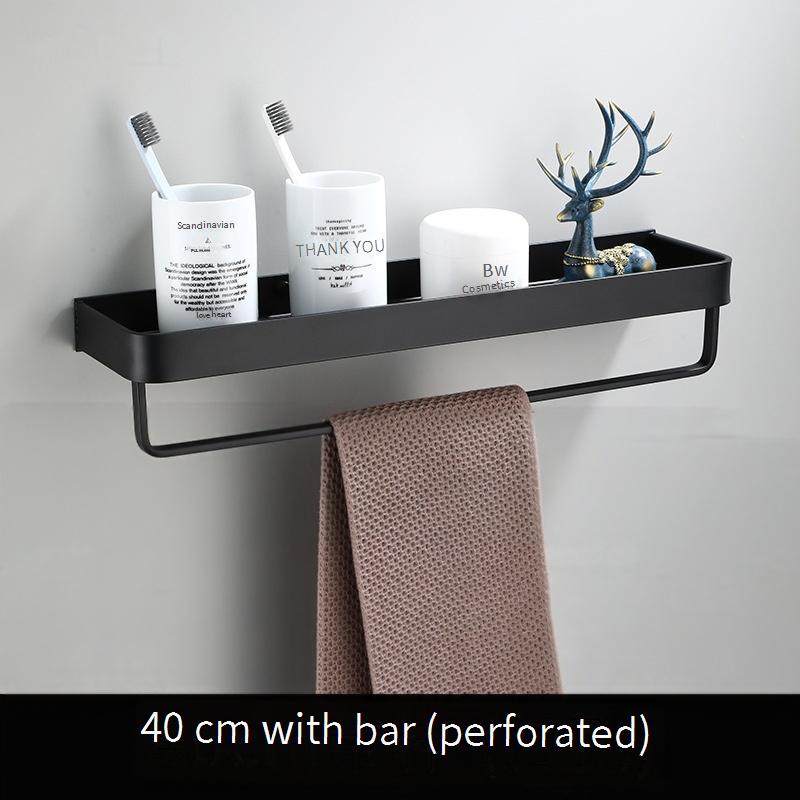 

Сверление Установка Полка для ванной Органайзер Душевая стойка для хранения Черные угловые полки Настенный алюминиевый держатель для шампуня для унитаза 40cm with rod