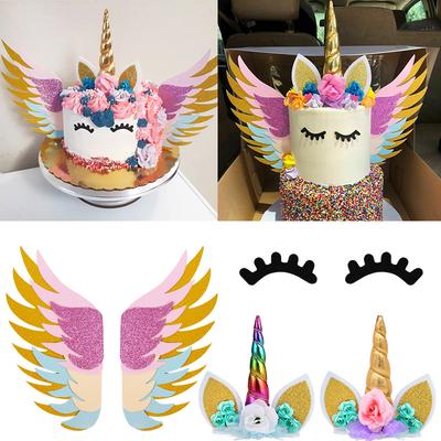 Regenbogen-Einhorn-Kuchenaufsatz für Kinder, Mädchen, Geburtstagsparty, DIY-Dekoration, Babyparty, Hochzeitsbevorzugungen, Einhorn-Thema, Partyzubehör