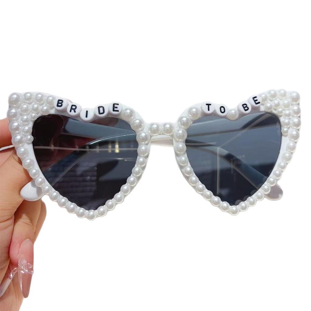 Crystal Heart Bride Sunglasses with Rhinestones & Pearls - Women's Bachelorette Party Accessory