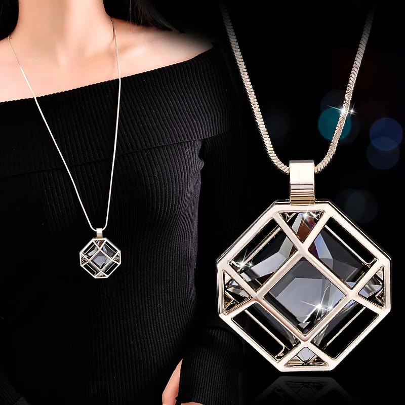 Snowflake Zircon Long Chain for Women Fashion Silver Color Crystal Maxi Necklaces & Pendants Statement Collier Jewelry