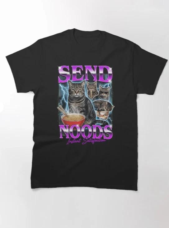 Send Noods Funny Retro Cat Ramen Aesthetic Bootleg Style Funny T-Shirt 2XL