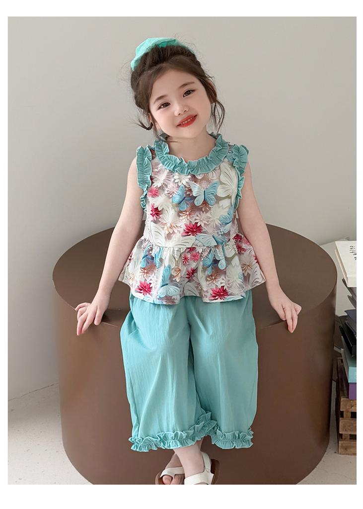 Girls' 2026 Summer Floral Tank Top Wide Leg Pants Set New Fashionable and Stylish Thin Two Piece Set Casual Fashion Trend