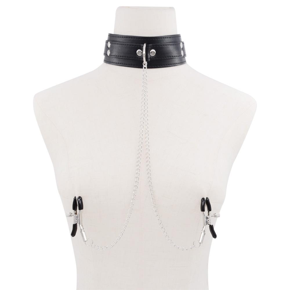 SM Female Slave Training Props Sexy Nipple Clamp Collar Binding Suit Sex Toy Couple Sex Product